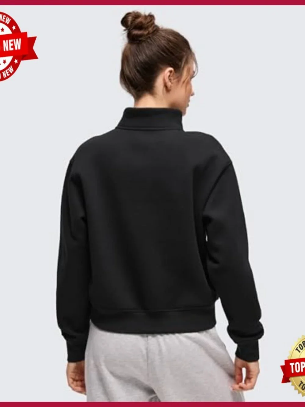 Fleece Lined Half Zip Sweatshirt, Funnel Neck, Pocket, Workout Casual